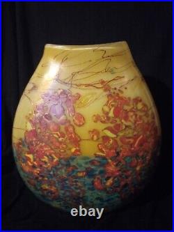 Vintage Hand-blown Hand-painted Artisan Made Signed Art Glass Vase