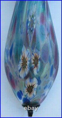 Vintage Herb A Thomas Art Glass Wall Pocket Vase Iridescent Flowers HAT signed