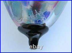 Vintage Herb A Thomas Art Glass Wall Pocket Vase Iridescent Flowers HAT signed