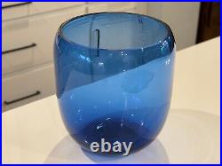 Vintage Iittala Suomi Finish Commemorative Blue Glass Vase Signed Oiva Toikka