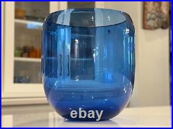 Vintage Iittala Suomi Finish Commemorative Blue Glass Vase Signed Oiva Toikka