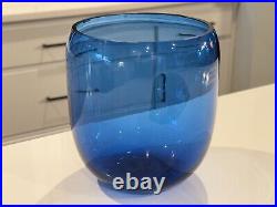 Vintage Iittala Suomi Finish Commemorative Blue Glass Vase Signed Oiva Toikka