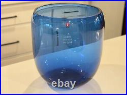 Vintage Iittala Suomi Finish Commemorative Blue Glass Vase Signed Oiva Toikka