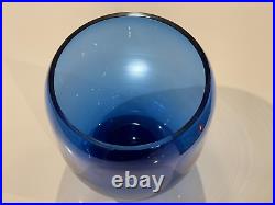 Vintage Iittala Suomi Finish Commemorative Blue Glass Vase Signed Oiva Toikka