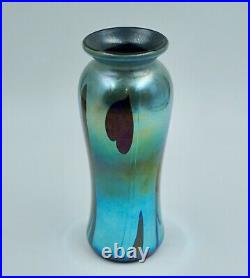 Vintage Iridescent Heavy Glass Vase Signed 7 1/2 H 1979