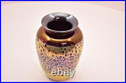 Vintage Iridescent Luster Signed Donald Carlson 1986 Studio Art Glass Vase 5.5