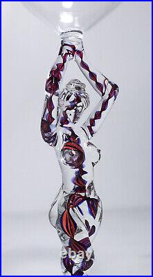 Vintage Italian Art Glass MURANO Nude Lady Figural Stem Wine Glass Signed