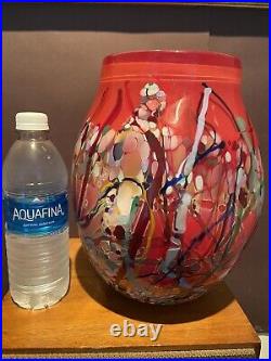 Vintage John Gerletti Studio Blown ART Glass Abstract Mosaic Vase Signed & Dated