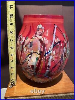 Vintage John Gerletti Studio Blown ART Glass Abstract Mosaic Vase Signed & Dated