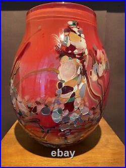 Vintage John Gerletti Studio Blown ART Glass Abstract Mosaic Vase Signed & Dated