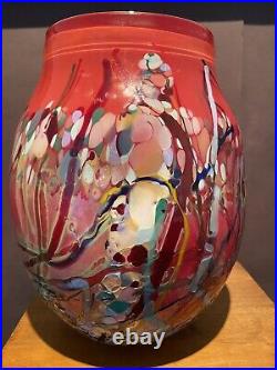 Vintage John Gerletti Studio Blown ART Glass Abstract Mosaic Vase Signed & Dated