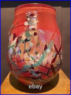 Vintage John Gerletti Studio Blown ART Glass Abstract Mosaic Vase Signed & Dated