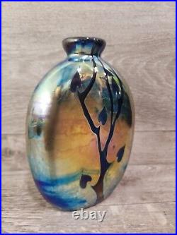 Vintage Kent Fiske 83 Iridescent Hearts Lumiere Glass Vase Signed Dated 6.5x5