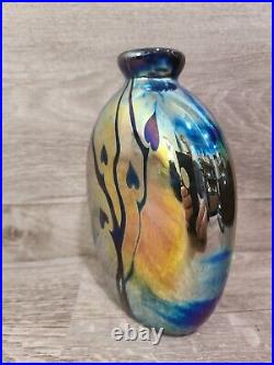 Vintage Kent Fiske 83 Iridescent Hearts Lumiere Glass Vase Signed Dated 6.5x5