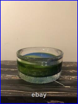 Vintage Kosta Boda Glass Bowl Signed by Göran Wärff Cobalt Blue Green