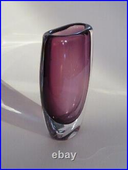 Vintage Kosta Sommerso Purple & Clear Glass Vase Signed Swedish