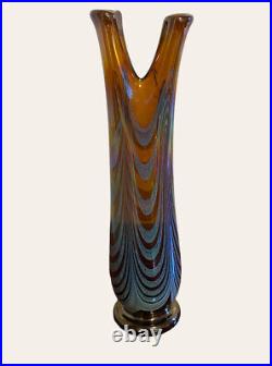 Vintage LUKIAN Double Bud Glass Vase 1976 Signed