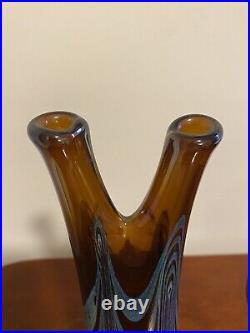 Vintage LUKIAN Double Bud Glass Vase 1976 Signed