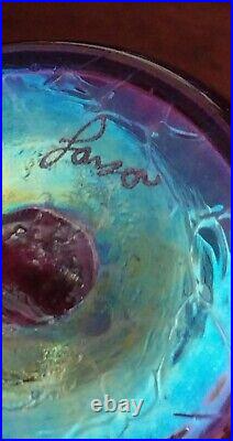 Vintage Larson Hand Blown 8.5 Purple Iridescent Art Glass Vase Signed