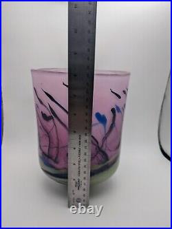 Vintage Leon Applebaum Signed Studio Art Glass 1979 Multicolor Pink 8 Vase