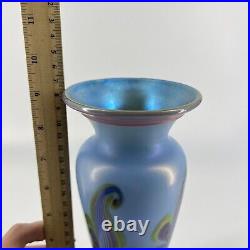 Vintage Liberty Village Art Glass Pulled Feather Iridescent Signed Vase