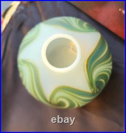Vintage MARK PEISER Opal Glass with Green Pulled Feather Vase SIGNED