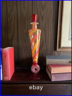 Vintage Mid Century Italian Carlo Moretti Signed Art Glass Vase Red Yellow White