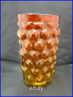 Vintage Mid-Century SIGNED Blenko free form edge Amberina Husted Bubble Vase