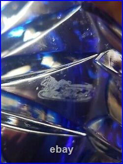 Vintage Moser Carlsbad Bohemian Cobalt Blue Cut to Clear Crystal 10 Vase SIGNED