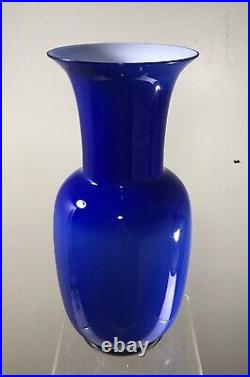 Vintage Murano Signed Dated 1999 Venini Glass Vase Blue Opalino 14