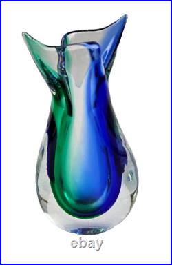 Vintage Murano Vetreria Artistica OBALL Vase Signed Blue Green Fish Tail 10.5