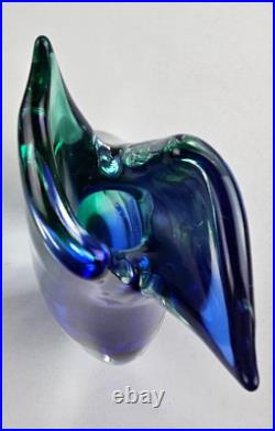 Vintage Murano Vetreria Artistica OBALL Vase Signed Blue Green Fish Tail 10.5