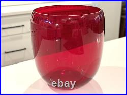 Vintage Nuutajarvi Finland Red Art Glass Vase Signed by Oiva Toikka