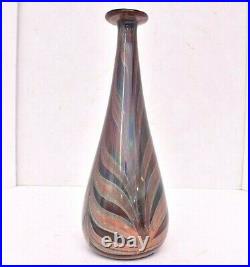 Vintage Pulled Feather Iridescent LUSTER Studio Art glass Vase SIGNED LARGE 11