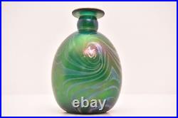 Vintage Pulled Feather Multi Luster Studio Art Glass Vase Vase 6 tall SIGNED