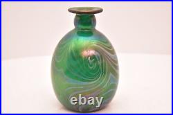 Vintage Pulled Feather Multi Luster Studio Art Glass Vase Vase 6 tall SIGNED
