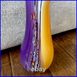 Vintage Rare Piece Signed Colorful Millefiori Murano Art Glass Vase 17.5 Italy