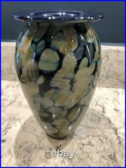 Vintage Robert Eickholt Signed Art Glass Vase Cobalt Blue Abstract 1998