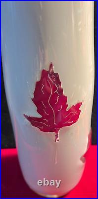 Vintage Ruby Red Maple Leaf White Glass Hand Blown Vase Signed Sue Mein