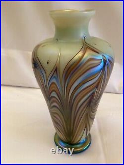 Vintage Satava Studios Richard Gibbons Pulled Feather Art Glass Signed Vase'81