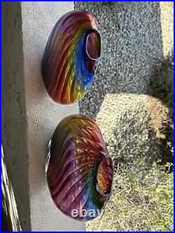 Vintage Set Of 2 Large Rainbow Blown Art Glass Vase Pilchuck Signed Dan Bergsma