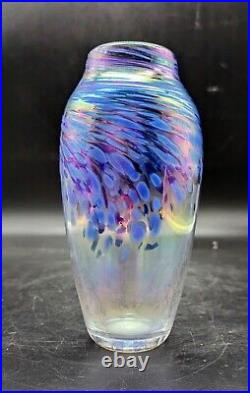 Vintage Signed 1989 Nuance New Orleans Studio Art Glass Iridescent Vase 6.75