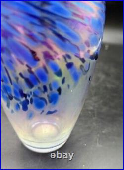 Vintage Signed 1989 Nuance New Orleans Studio Art Glass Iridescent Vase 6.75