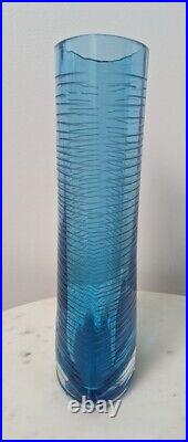 Vintage Signed BAROVIER & TOSO MURANO Blue etched glass vase. 11.5 in x 5.5 in