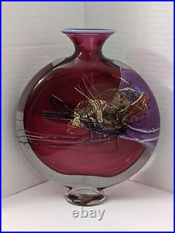 Vintage Signed BK Purple Pink Pillow Art Glass Vase