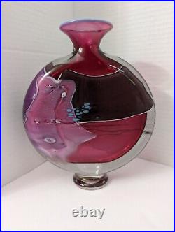 Vintage Signed BK Purple Pink Pillow Art Glass Vase