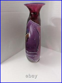 Vintage Signed BK Purple Pink Pillow Art Glass Vase