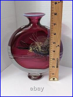 Vintage Signed BK Purple Pink Pillow Art Glass Vase