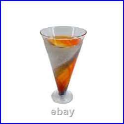 Vintage Signed Kosta Boda Conical Footed Vase Orange Speckled Swirl Art Glass