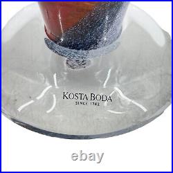 Vintage Signed Kosta Boda Conical Footed Vase Orange Speckled Swirl Art Glass